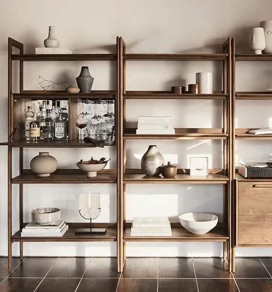 Tate Walnut Bookcase Bar Cabinet