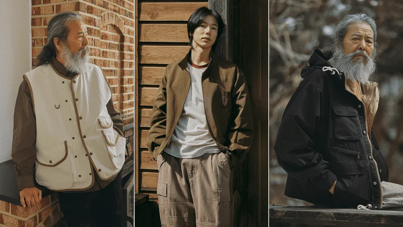 Three models wearing Korean brand FrizmWORKS.