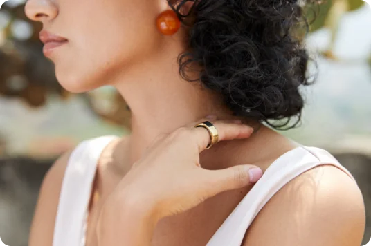 Close up of person wearing Oura ring