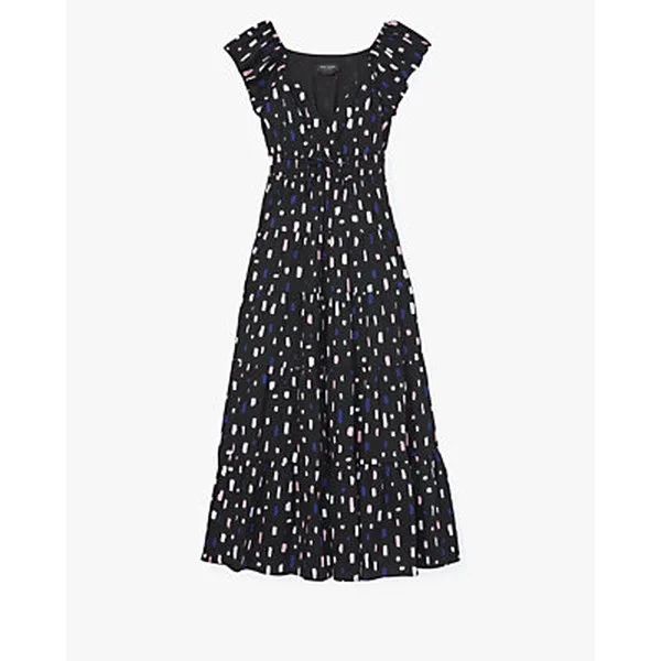 Painterly Strokes Flutter Sleeve Dress