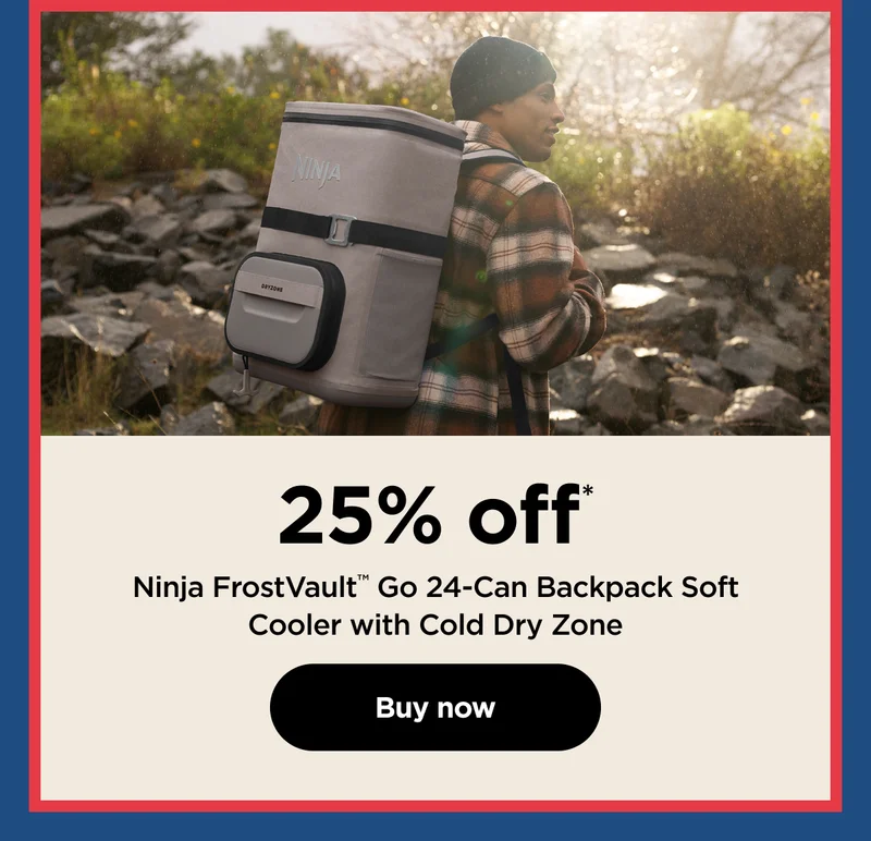 25% off* Ninja FrostVault™ Go 24-Can Backpack Soft Cooler with Cold Dry Zone
