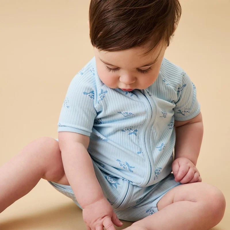 Image of Turtles Ribbed Zip Summer Pajamas
