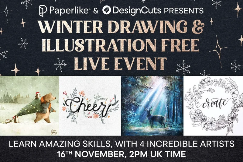An image of Design Cuts’ Winter Drawing & Illustration free live event promotional graphic.