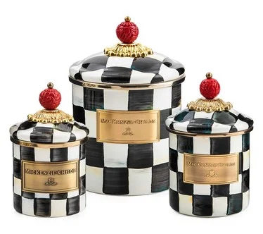 MacKenzie- Childs Set of 3 Enamel Canisters, Mini Demi and Small