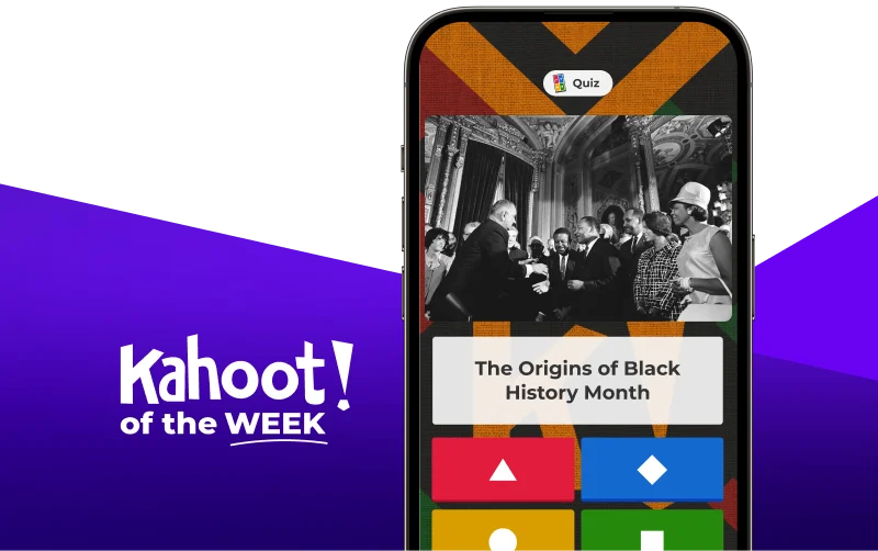iPhone displaying a kahoot entitled ''The Origins of Black History Month''