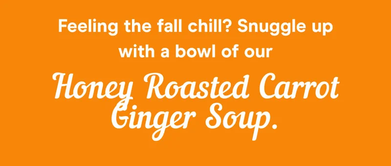 Feeling the fall chill? Snuggle up with a bowl of our Honey Roasted Carrot Ginger Soup.