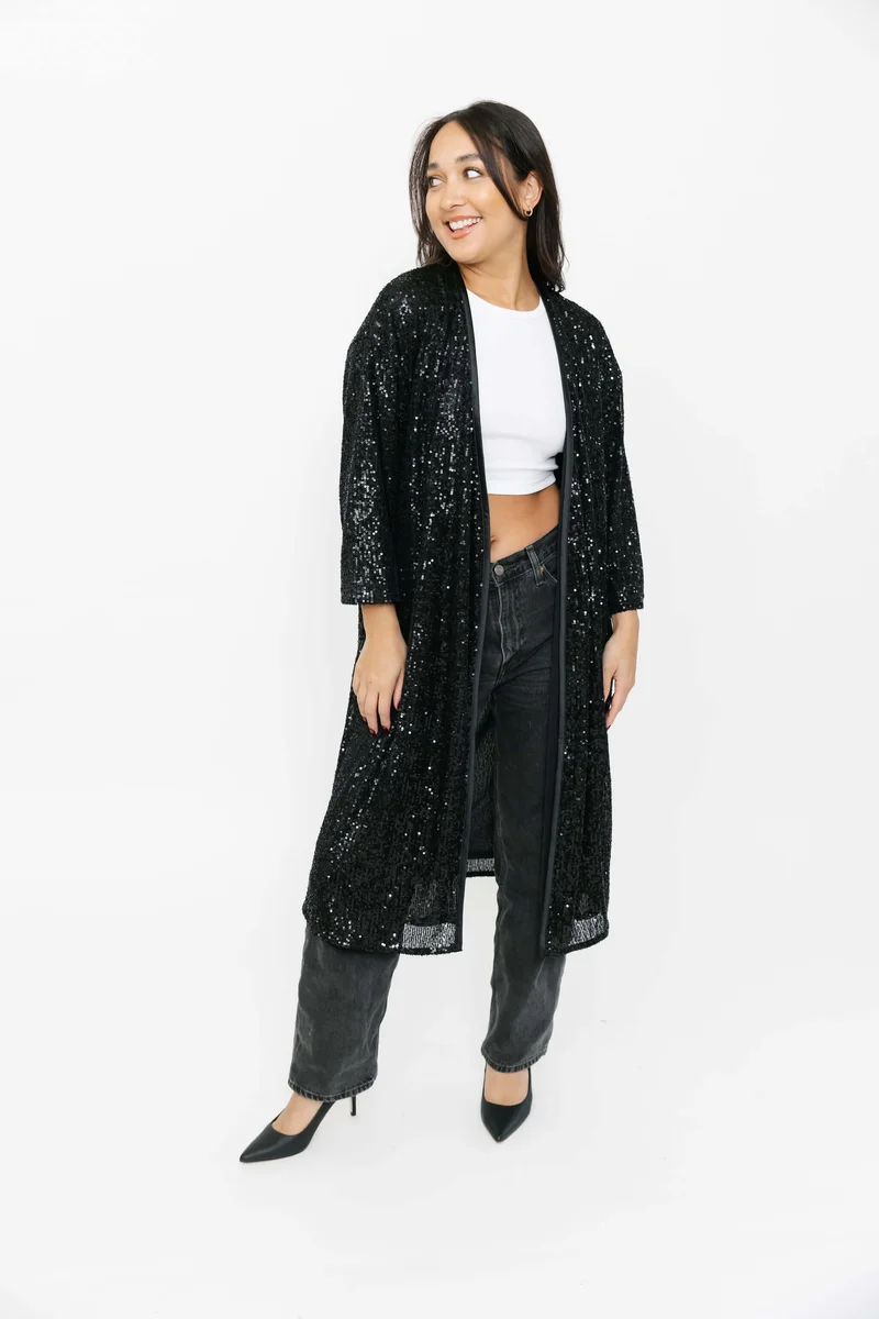 Image of Liv Sequin Duster in Evening Black