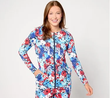 Denim & Co. Beach Zip-Front Swim Cardigan