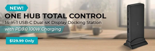 NEW One Hub Total control 14-in-1 USB-C Dual 4K Display Docking Station with PD3.0 100W Charging Shop Now