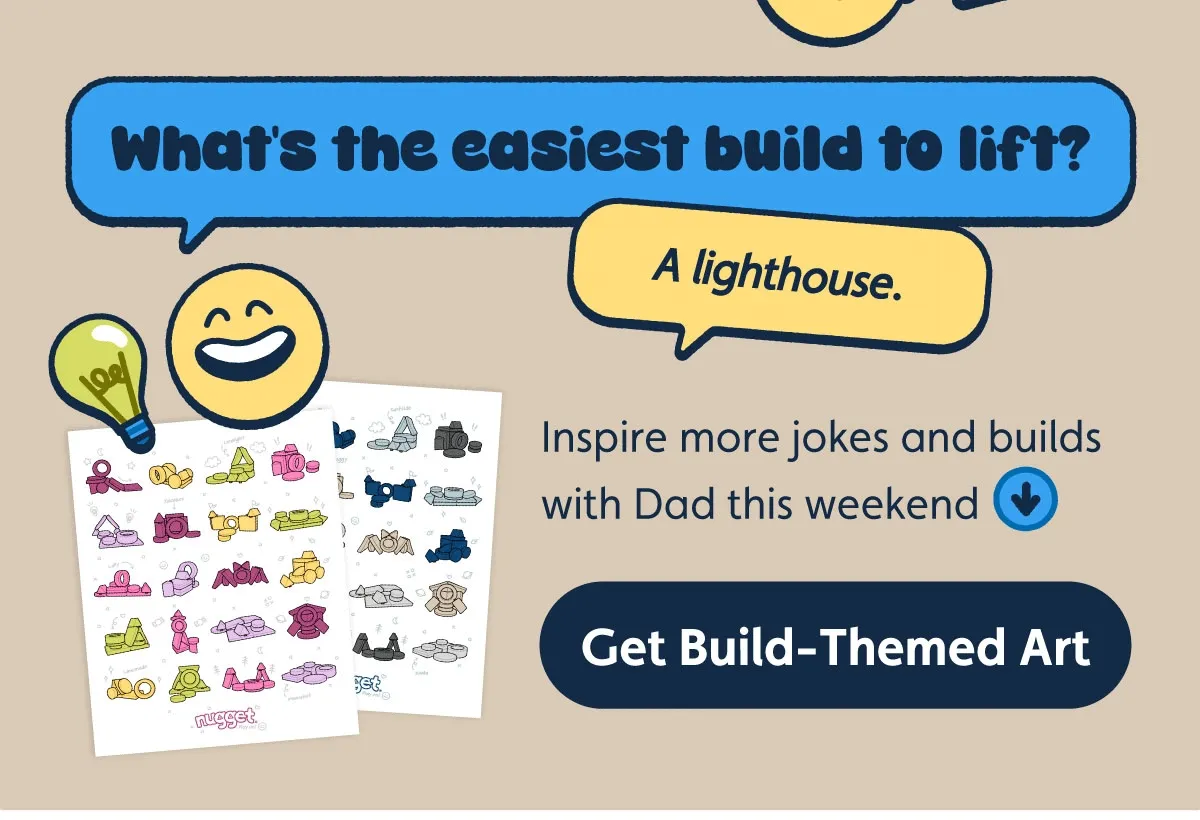 What's the easiest build to lift? A lighthouse. Inspire more jokes and builds with Dad this weekend ➡️ Get Build-Themed Art