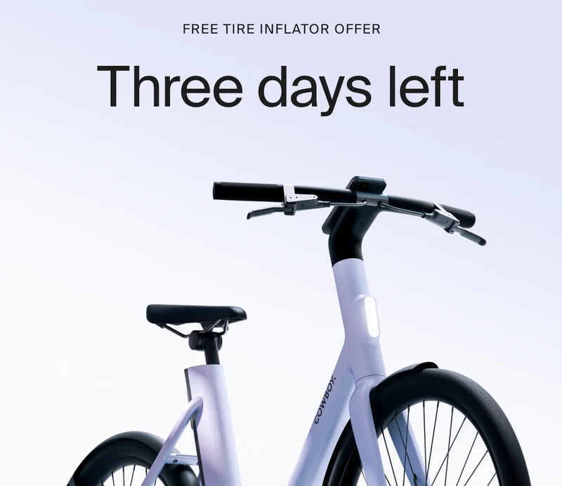 A graphic. Black Friday Cowboy promotion with a rendered e-bike offering €1000 off. Available on top-spec models.