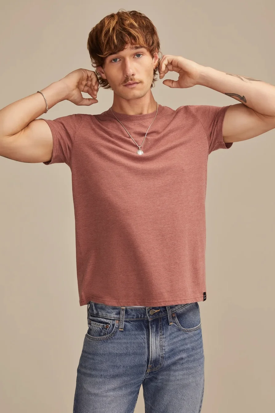Image of Lucky Brand Venice Burnout Crew Neck Tee - Men's Clothing Tops Shirts Tee Graphic T Shirts in Palace Blue