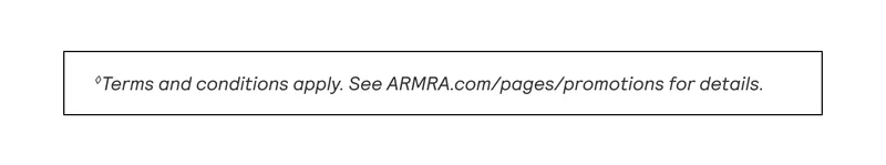 Disclaimer text: Terms and conditions apply; see ARMRA promotions page for details.