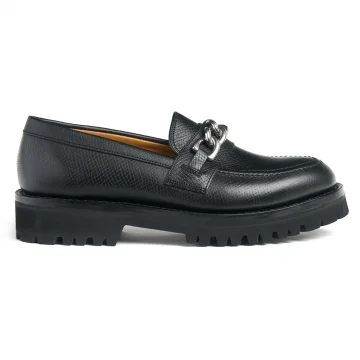 Cassie M Chain Trim Loafer in Black Hatched Grain Leather