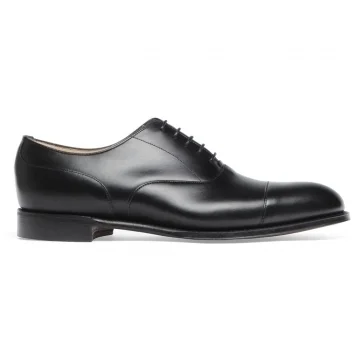 Harrington R Capped Oxford in Black Calf Leather | Rubber Sole