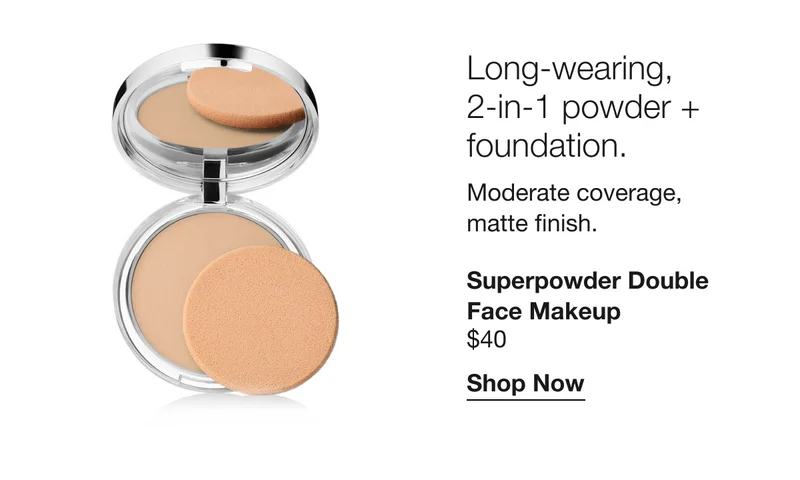 Long-wearing, 2-in-1 powder + foundation. Moderate coverage, matte finish. Superpowder Double Face Makeup $40 Shop Now