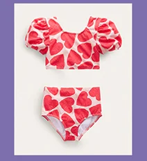 Puff Sleeve Bikini - Ballet Pink Hearts