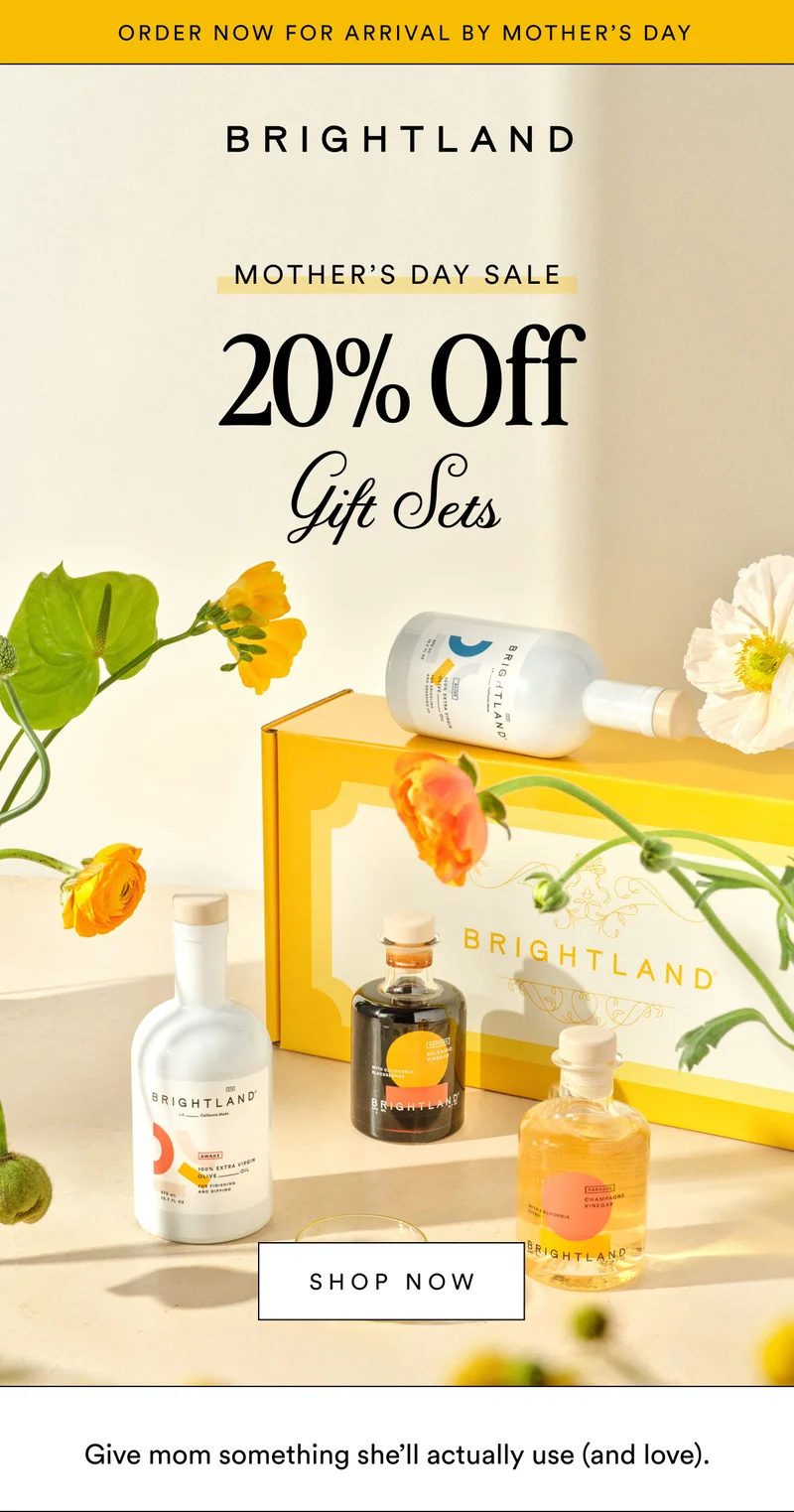 Order now for arrival by Mother’s Day mother’s day sale 20% Off Gift Sets Shop now Give mom something she’ll actually use (and love).