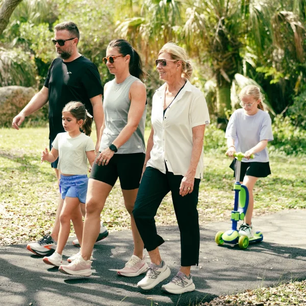 Family walking on a path