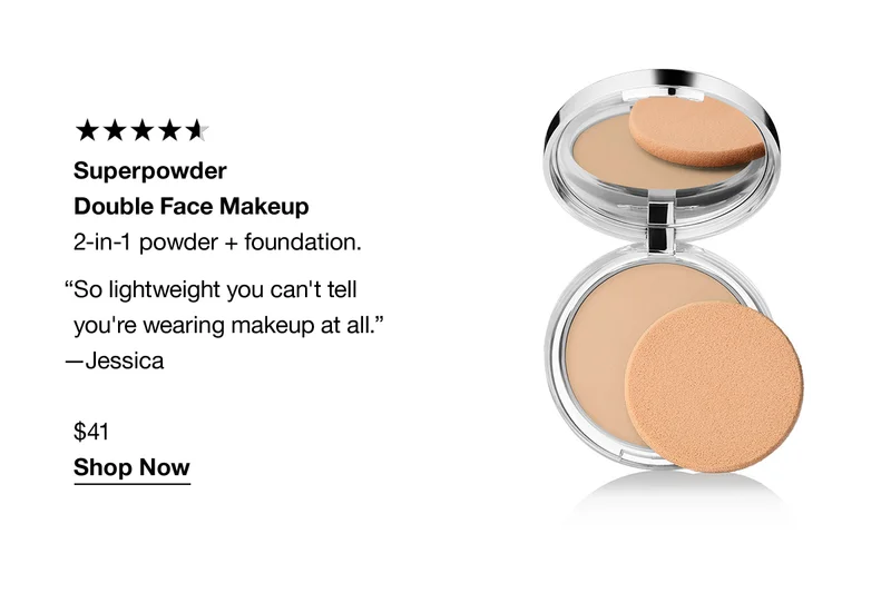 Superpowder Double Face Makeup | 2-in-1 powder + foundation. “So lightweight you can' tell you're wearing makeup at all.” - Jessica $41 Shop Now