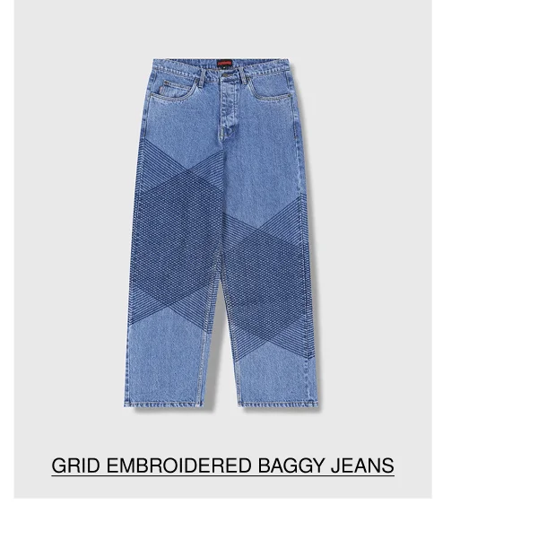 GRID EMBROIDERED BAGGY JEANS
