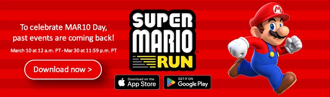To celebrate discount code Day, past events are coming back! March 10 at 12 a.m. PT - Mar 30 at 11:59 p.m. PT. Super Mario Run. Download now. Download on the App Store. Get it on Google Play.