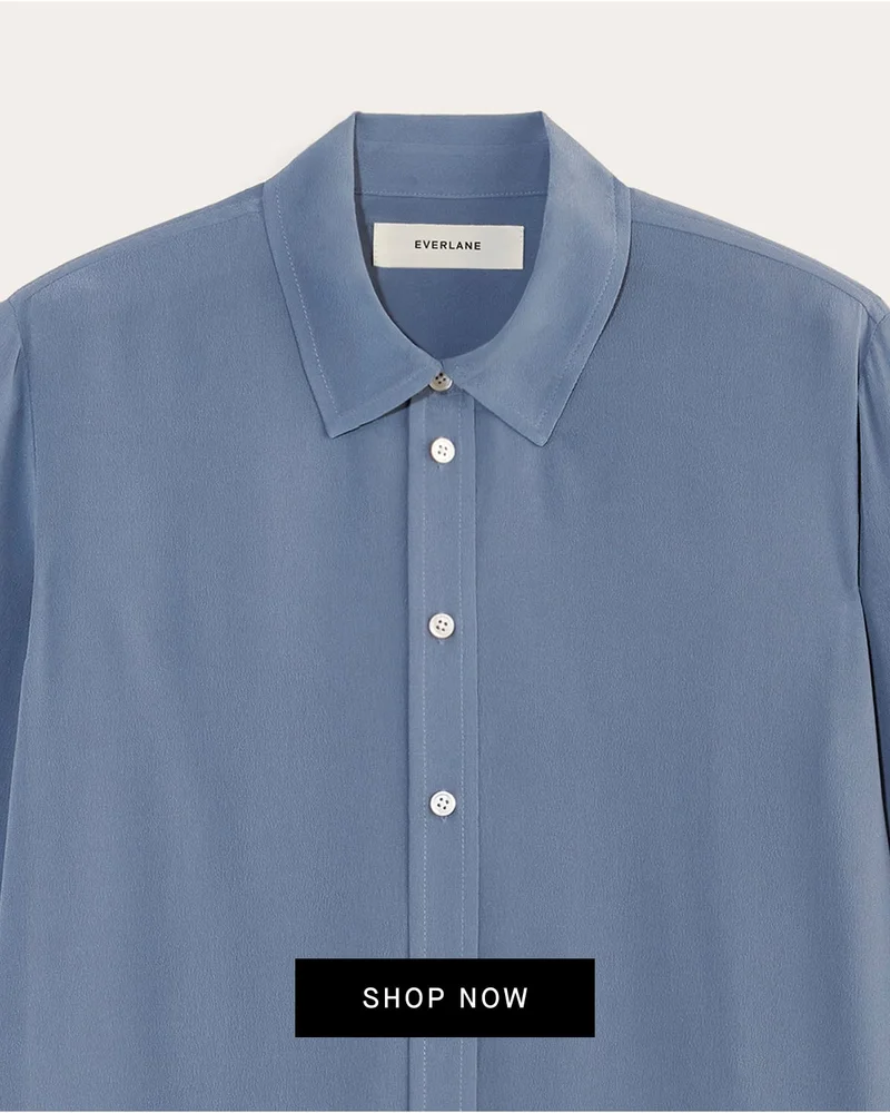 [Editorial Image]The Must-Have Shirt in Washable Silk | French Blue [SHOP NOW]