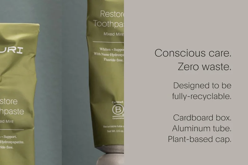 Conscious care. Zero waste. Designed to be fully recyclable. Cardboard box, aluminum tube, plant-based cap.
