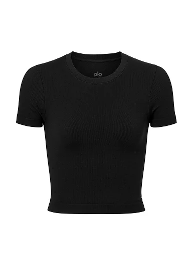 SEAMLESS MODAL RIBBED CROPPED SHORT SLEEVE - black