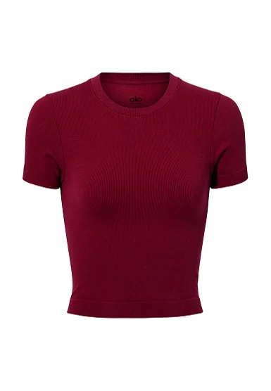 SEAMLESS MODAL RIBBED CROPPED SHORT SLEEVE - red
