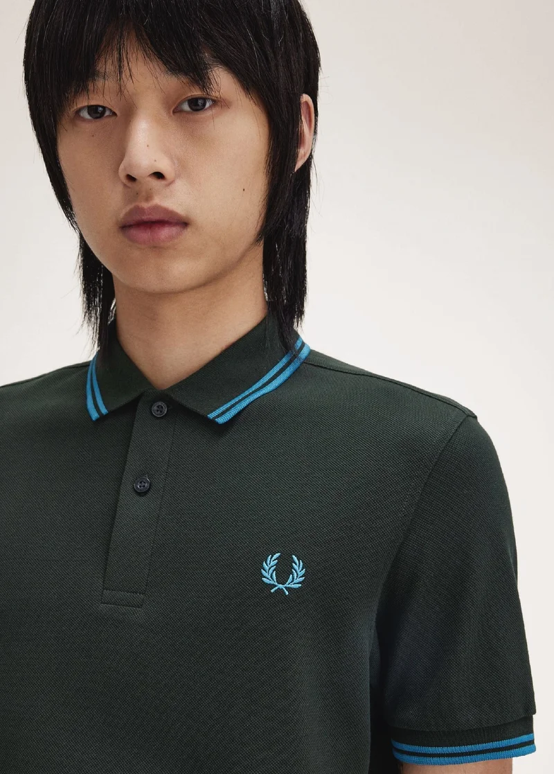 The Fred Perry Shirt - Night Green with Ocean Blue tipping