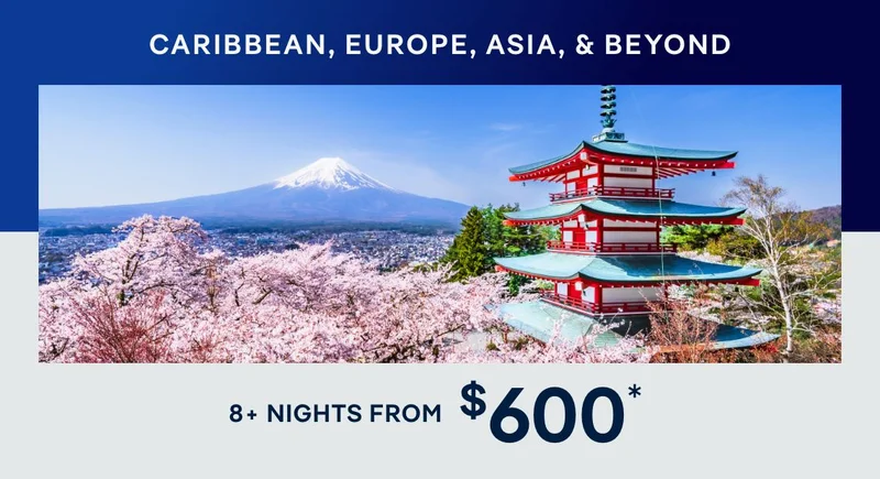 Caribbean, Europe, Asia & Beyond – 8+ Nights – Click to View Cruises & Book Now