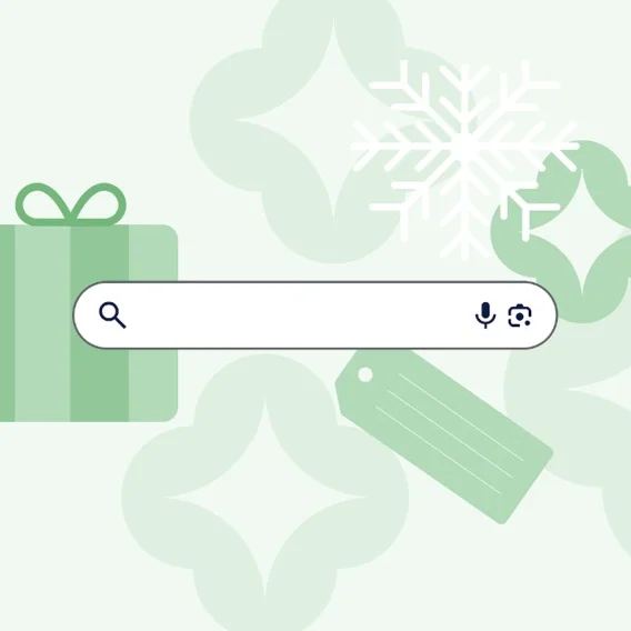 Illustration of a search bar overlaid on gifts.