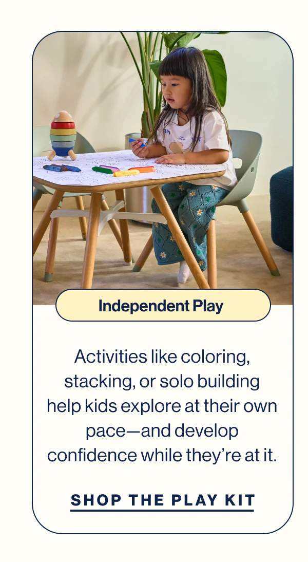 Independent Play- Activities like coloring, stacking, or solo building help kids explore at their own pace—and develop confidence while they’re at it.