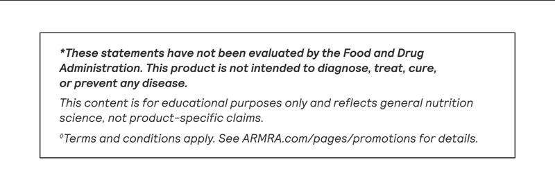 FDA and promo disclaimer stating product claims not evaluated, not intended to diagnose or treat disease, and terms apply.