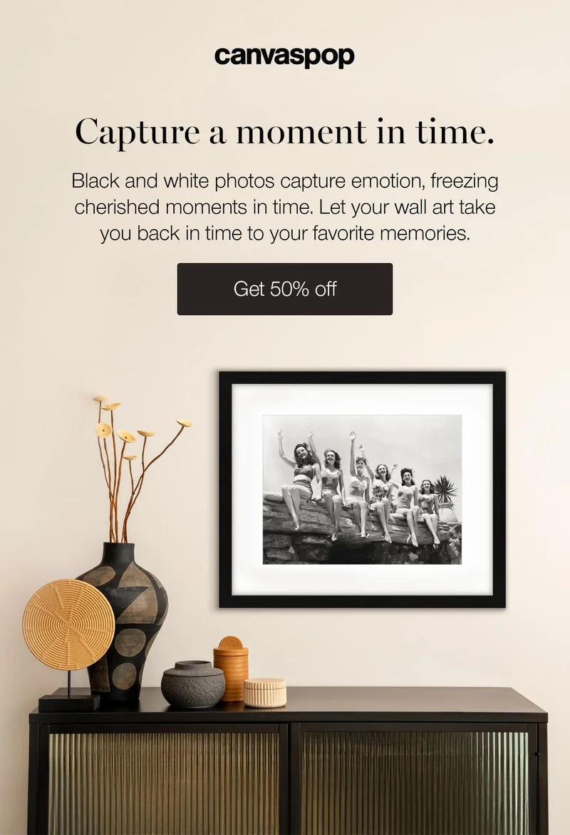 Capture a moment in time. Black and white photos capture emotion, freezing cherished moments in time. Let your wall art take you back in time to your favorite memories.