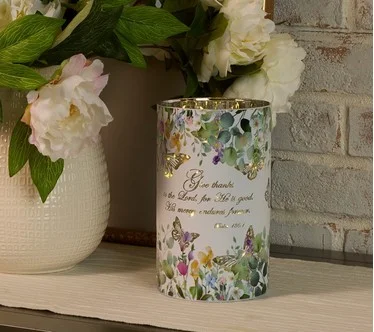 8" Illuminated Prayer Garden Glass Hurricane by Valerie