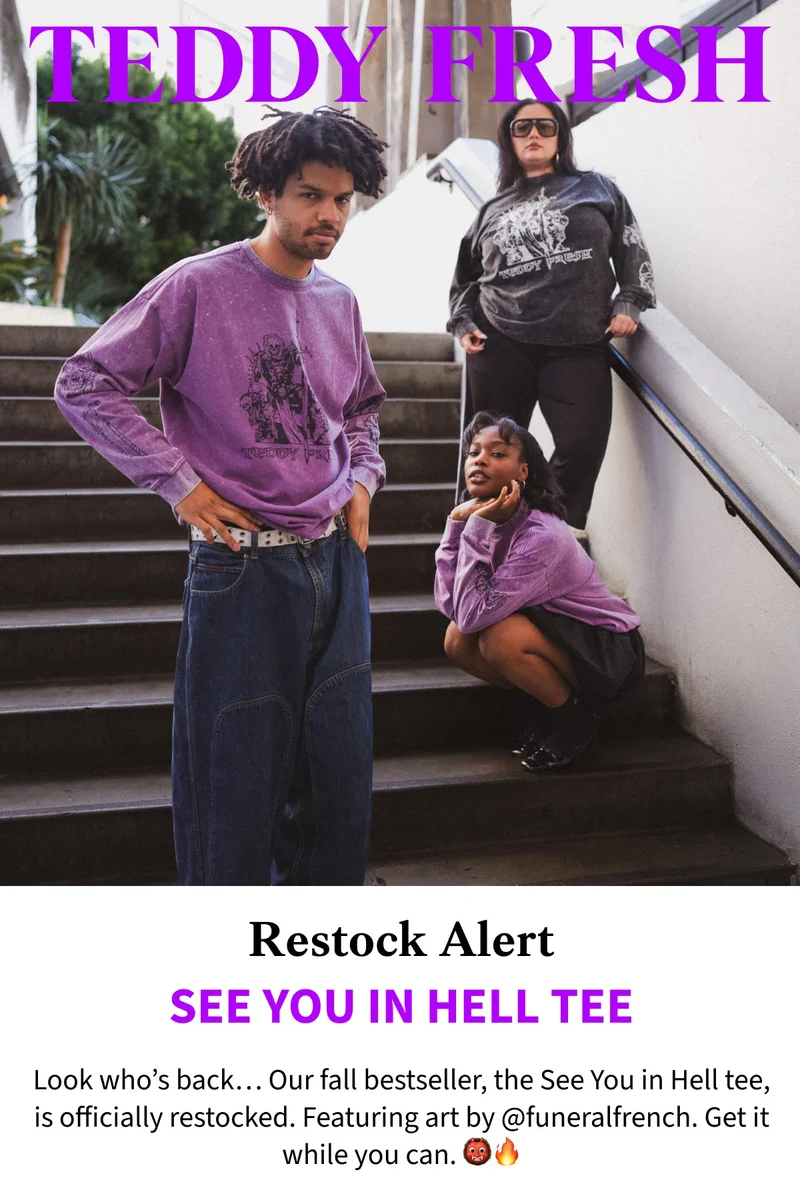 three models standing on the stairs in our see you in hell tee