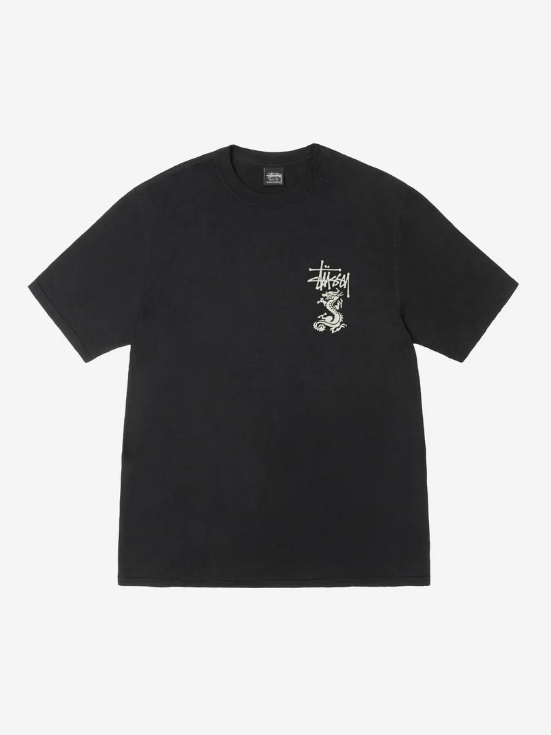 Image of Stussy Double Dragon Pig. Dyed Tee - Black