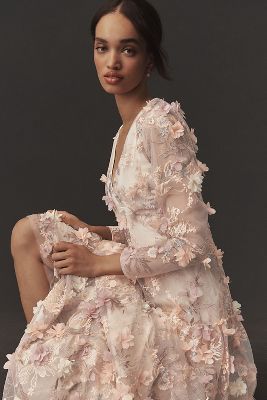 Dress The Population Angelina Long-Sleeve V-Neck Maxi Dress