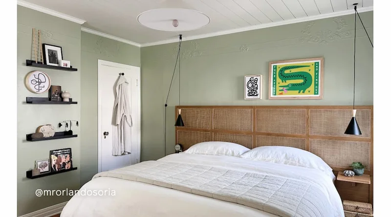 Bedroom painted in All The Sage