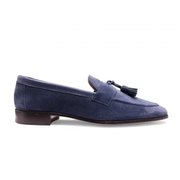 Tilly Collapsible Tassel Loafer in Admiral Blue Suede