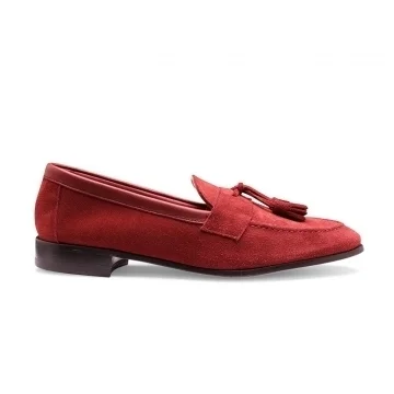 Tilly Collapsible Tassel Loafer in Rum Punch Suede