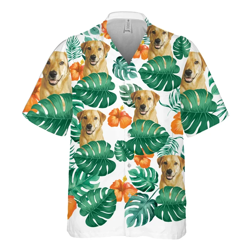 Image of Hawaiian Pet Face Shirt (Orange Flower)