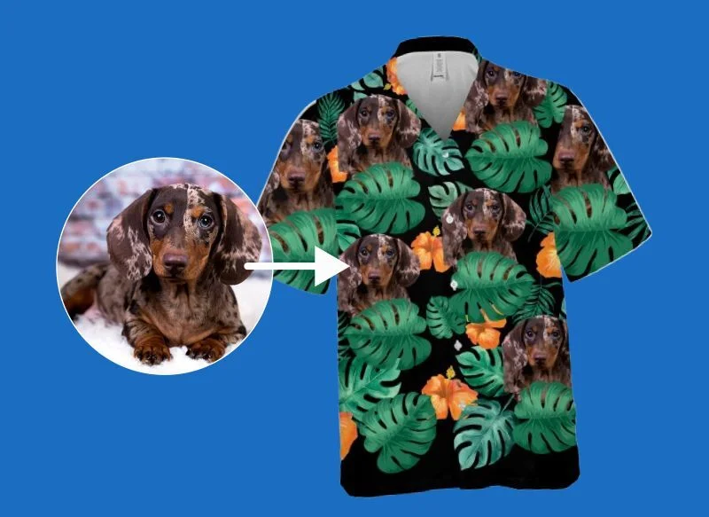 Dog photo of a Dachshund pointing to the shirt mock up preview