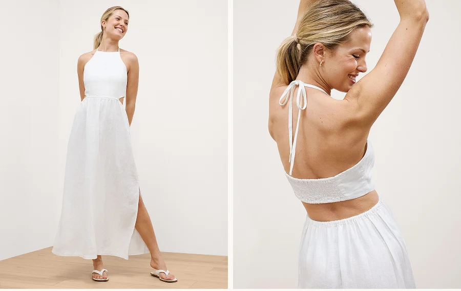 SoftWash Linen Halter Dress in White