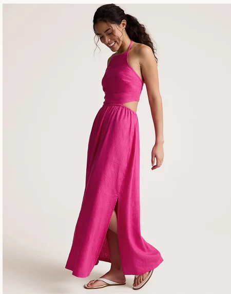 SoftWash Linen Halter Dress in Pink Glow