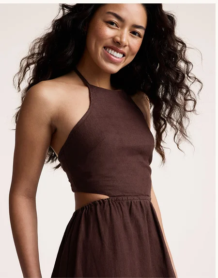SoftWash Linen Halter Dress in Iced Mocha