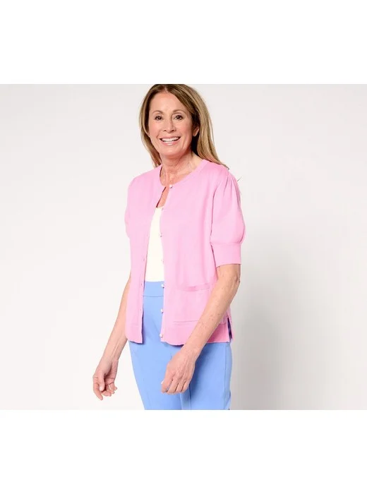 Isaac Mizrahi Live! Button Front Silk Blend Cardigan