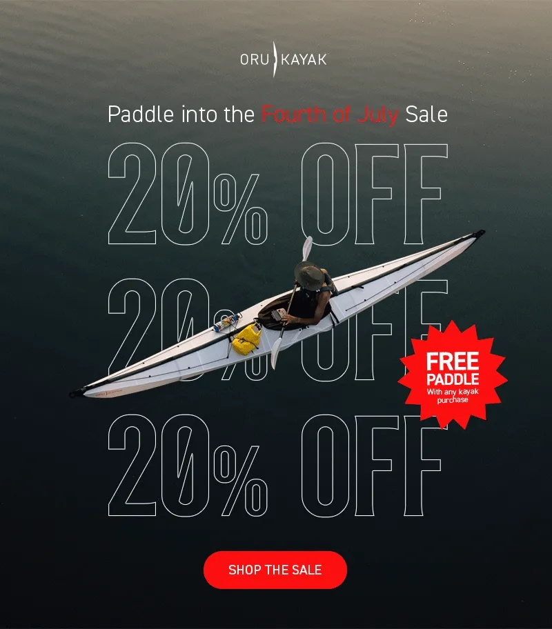 4th of July Sale starts NOW! 20% off Sitewide + Free Paddle with Kayak Purchase